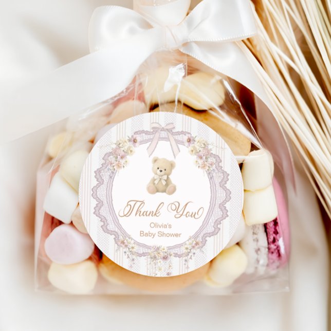 Adesivo Redondo We Can Bearly Wait Bear Baby Shower Thank You (Criador carregado)