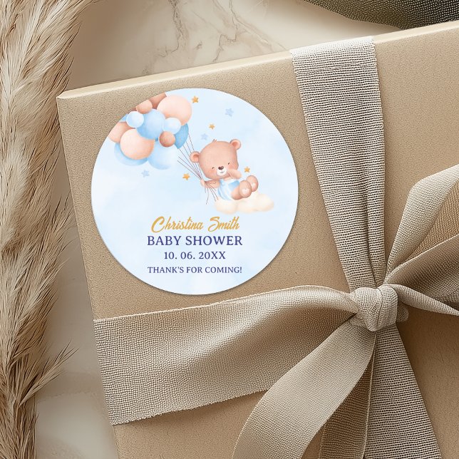 Adesivo Redondo We Can Bearly Wait, Boy Baby Shower (Criador carregado)