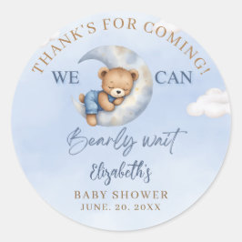Adesivo Redondo We can Bearly wait - Cute Bear Baby shower boy
