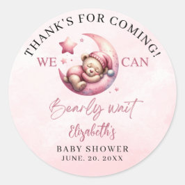 Adesivo Redondo We can Bearly wait - Cute Bear Baby shower Girl
