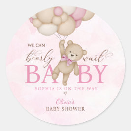 Adesivo Redondo We Can Bearly Wait Pink Baby Shower