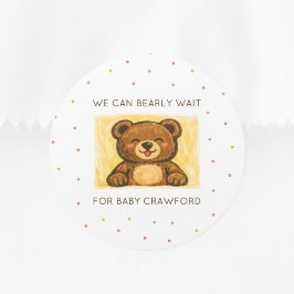 Adesivo Redondo We Can Bearly Wait! Simple Hand Drawn Baby Shower