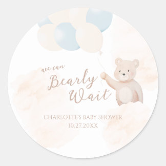 Adesivo Redondo We Can Bearly Wait | Teddy Bear Boy Baby Shower