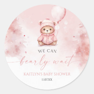 Adesivo Redondo We Can Bearly Wait Winter Teddy Bear Baby Shower