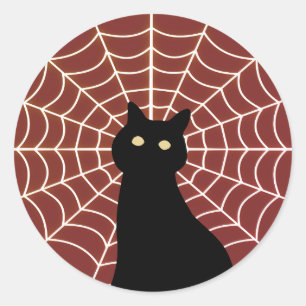 Adesivo Redondo Web de gato preto & de aranha