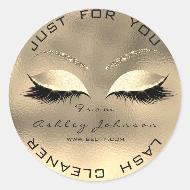 Adesivo Redondo Web Name Beauon Salon Glitter Dourado Lash Cleaner (Frente)