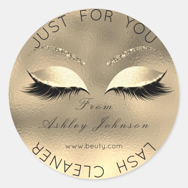 Adesivo Redondo Web Name Beauon Salon Glitter Dourado Lash Cleaner (Frente)