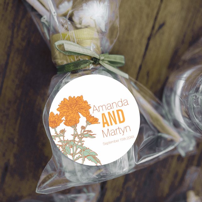 Adesivo Redondo Wedding chrysanthemum orange fall wedding invites (Criador carregado)