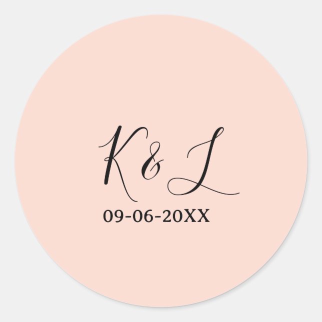 Adesivo Redondo Wedding couple name letter date red pastel backgro (Frente)