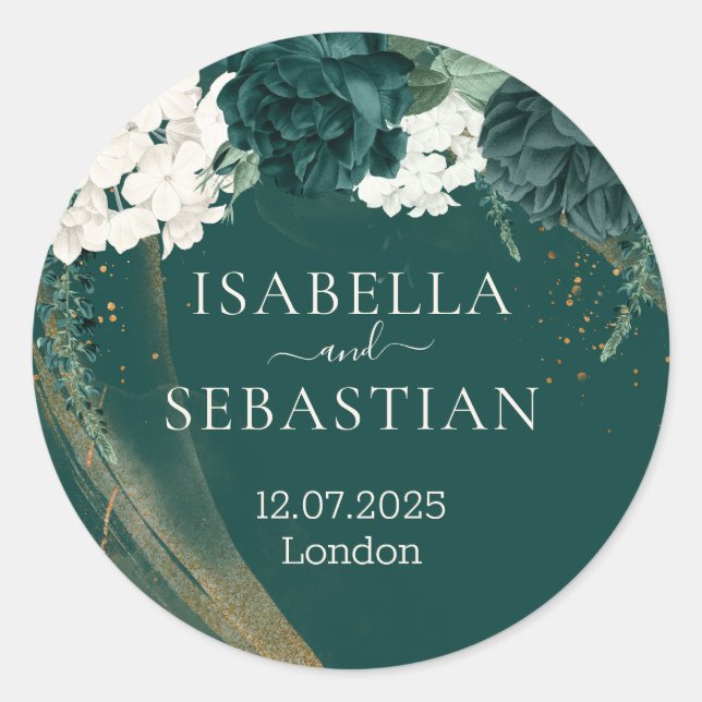 Adesivo Redondo Wedding Emerald Green Rose (Frente)