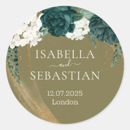Adesivo Redondo Wedding Emerald Green yellow Rose