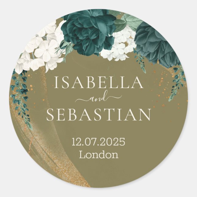 Adesivo Redondo Wedding Emerald Green yellow Rose (Frente)