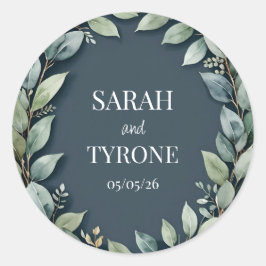 Adesivo Redondo WEDDING EUCALYPTUS WREATH texto personalizado