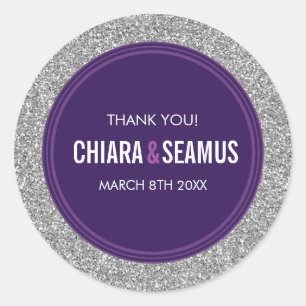 Adesivo Redondo WEDDING FAVOR do roxo prateado simples moderno