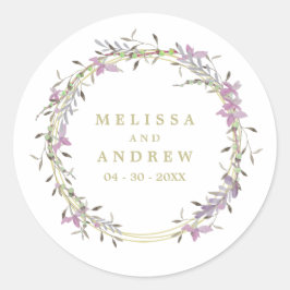 Adesivo Redondo Wedding Floral Watercolor Garland in Purple Shades