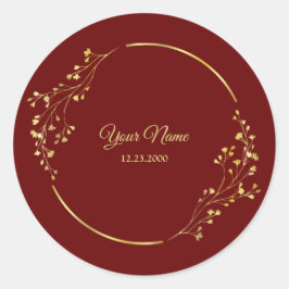 Adesivo Redondo Wedding Golden Floral Geometric Wreath Red Party 