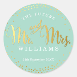 Adesivo Redondo WEDDING SEAL na moda mini ouro confetti menta