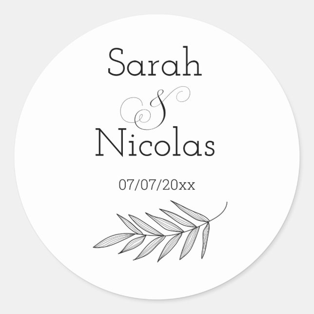 Adesivo Redondo Wedding stickers personalized minimalist (Frente)