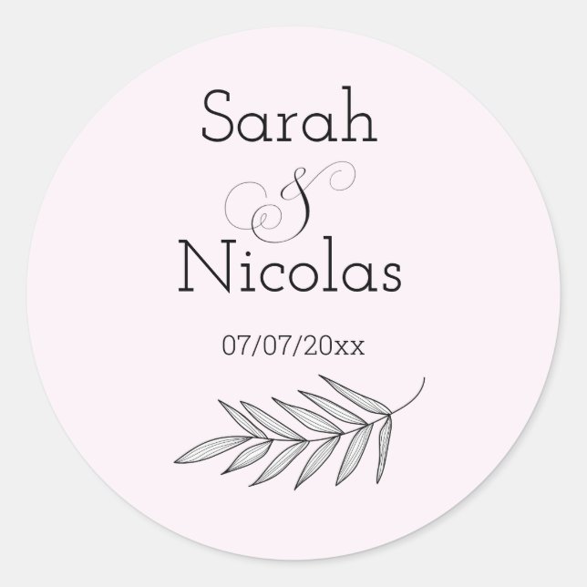 Adesivo Redondo Wedding stickers personalized minimalist (Frente)
