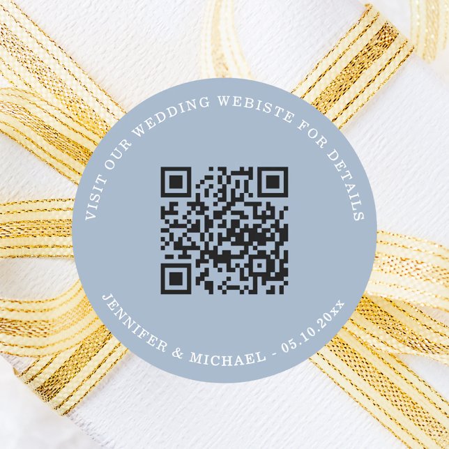 Adesivo Redondo Wedding website QR details information rsvp blue (Criador carregado)