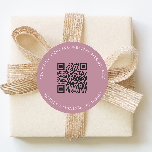 Adesivo Redondo Wedding website QR details information rsvp mauve (Criador carregado)