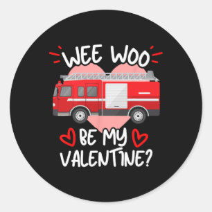 Adesivo Redondo Wee Woo Seja Meu Namorado Caminhão De Bombeiros Bo
