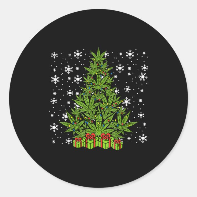 Adesivo Redondo Weed Christmas Tree Funny Xmas T Men Women  (Frente)
