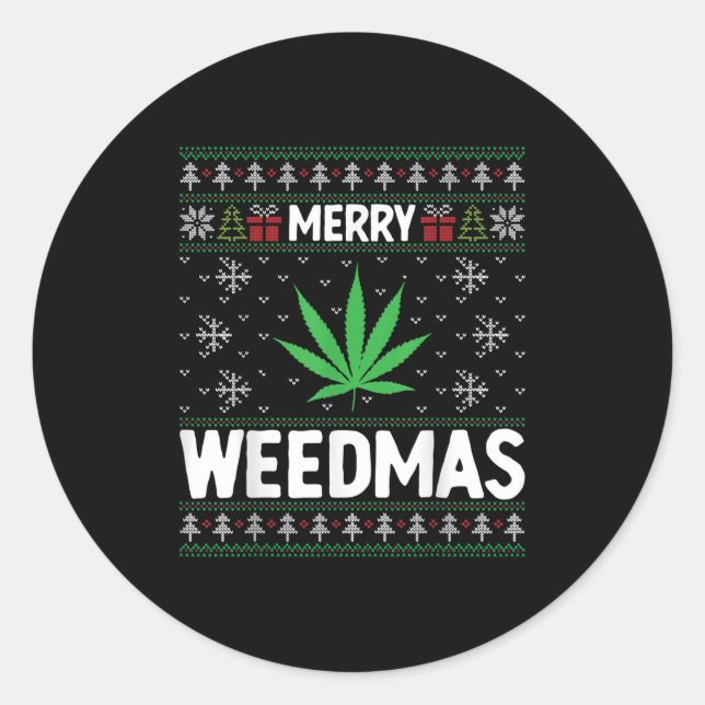 Adesivo Redondo Weed Merry Weedmas Xmas Smoking  (Frente)