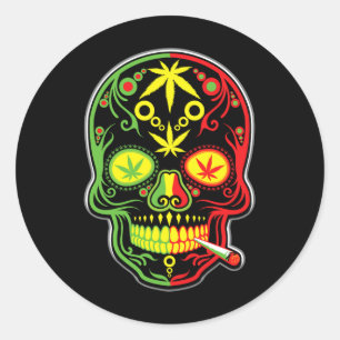 Adesivo Redondo Weed Skull Stoner Mexicano Cinco De Mayo