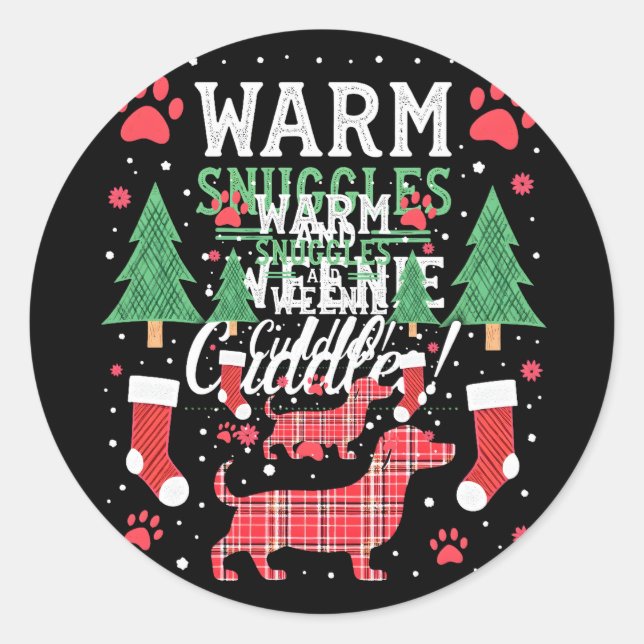 Adesivo Redondo Weenie Dog Christmas Pajama Shirt Cute Weiner Ugly (Frente)
