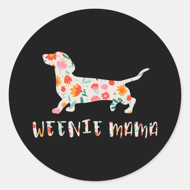 Adesivo Redondo Weenie Mama Dachshund floral (Frente)