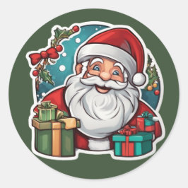 Adesivo Redondo Weihnachtsmann mit Geschenken -
