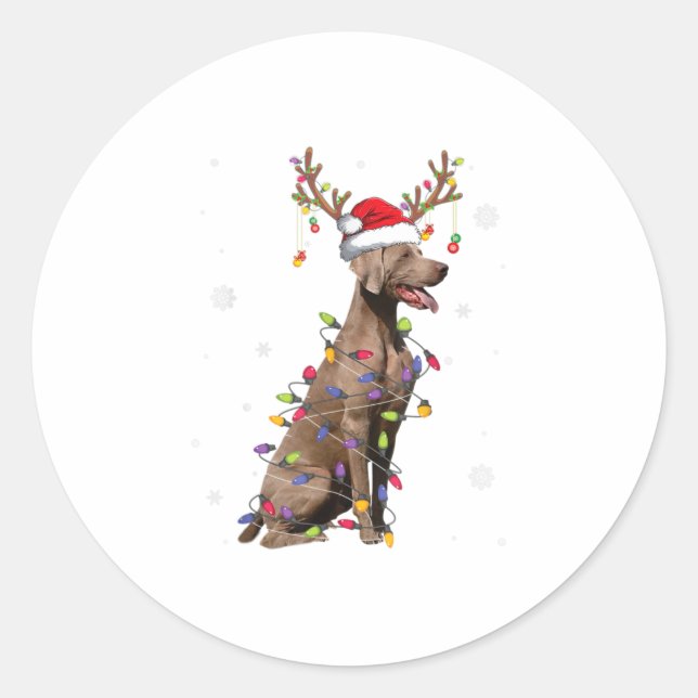 Adesivo Redondo Weimaraner Christmas Reindeers Papais noeis Xmas T (Frente)