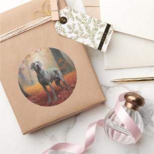 Adesivo Redondo Weimaraner das Folhas de outono cai inspirado