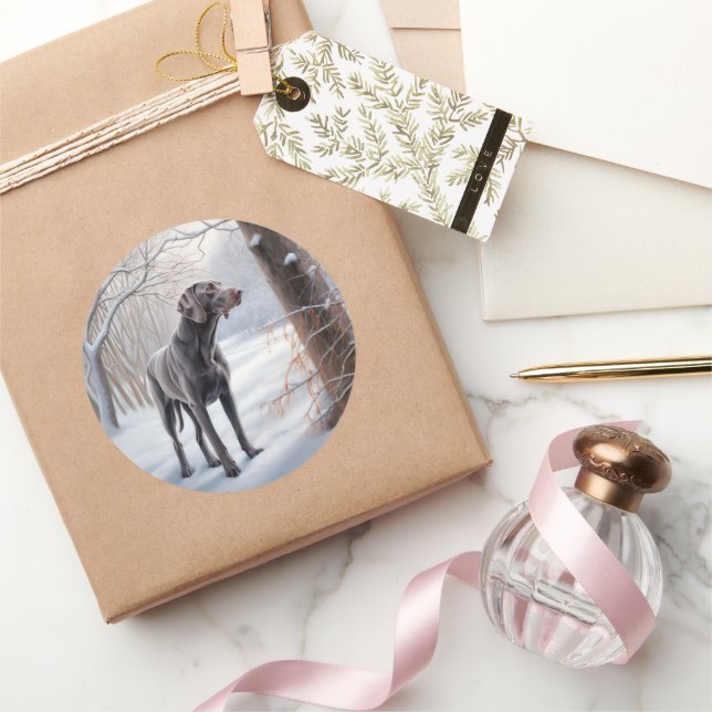 Adesivo Redondo Weimaraner Deixe-o nevar no Natal (Presentear)