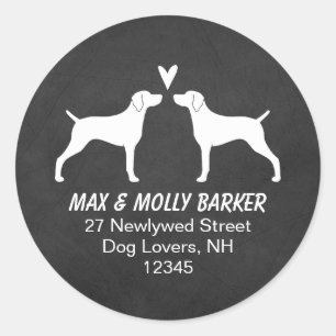 Adesivo Redondo Weimaraner mostra em silhueta o endereço do