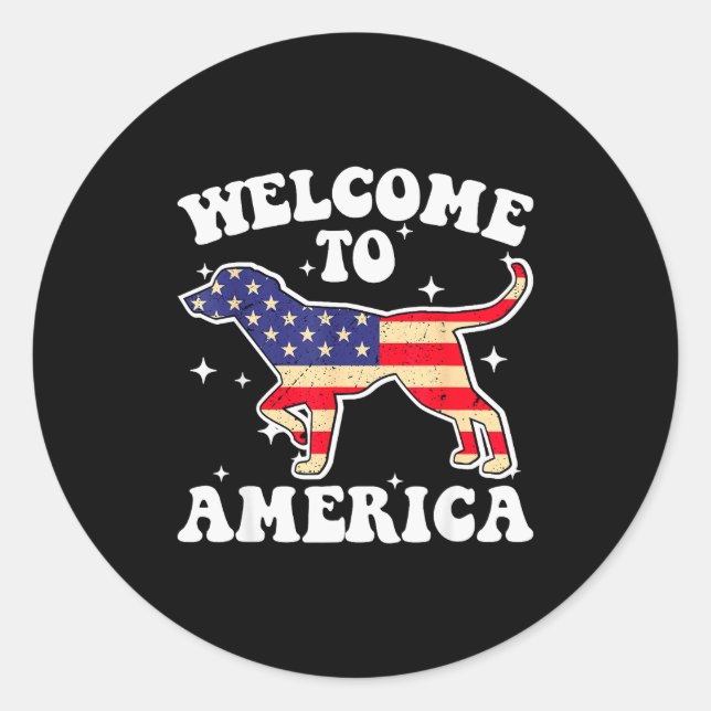 Adesivo Redondo Welcome To America Patriotic Dog New American Citi (Frente)