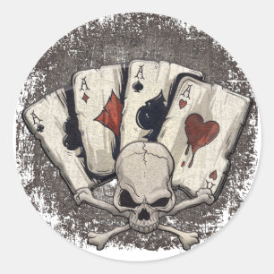 Adesivo Redondo Wellcoda Ace Play Cards Skull Casino