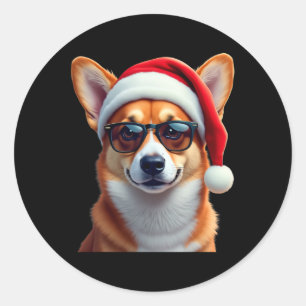Adesivo Redondo Welsh Corgi Papai noel Natal Sweet Xmas Funny Cor