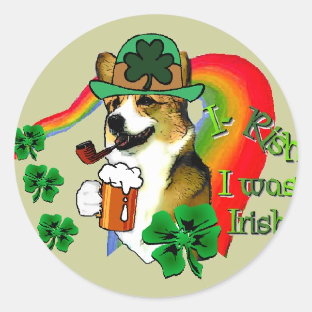 Adesivo Redondo Welsh Corgi Saint Patrick (Frente)