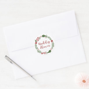 Adesivo Redondo Welsh Felry Christmas Wreath, Nadolig Llawen Ornam