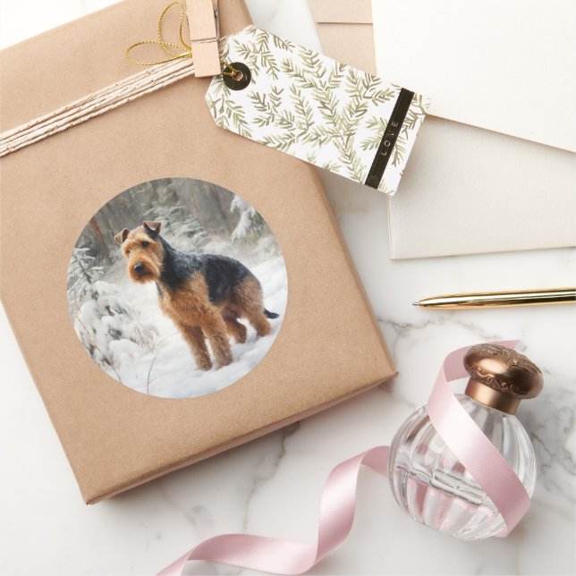 Adesivo Redondo Welsh Terrier Deixe Nevar Natal (Presentear)
