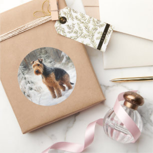 Adesivo Redondo Welsh Terrier Deixe-o nevar no Natal