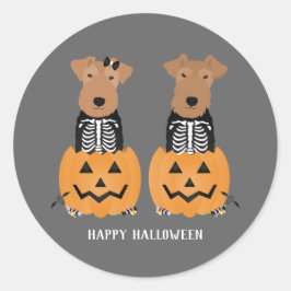Adesivo Redondo Welsh Terrier Halloween Skeleton