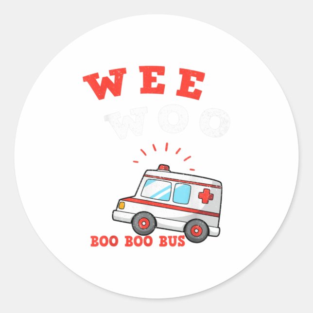 Adesivo Redondo Weo Woo Boo Bus Ambulance Engraçado EMS EMT (Frente)