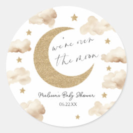 Adesivo Redondo We're Over The Moon Boho Celestial Baby Shower