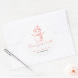 Adesivo Redondo We're Snow Excited Snowmen Girl Baby Shower