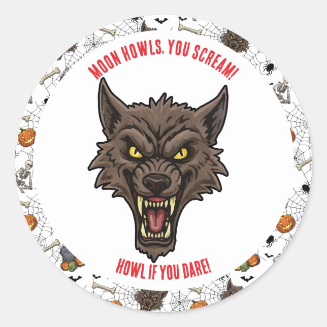 Adesivo Redondo 🐺 Werewolf Halloween Stickers & Labels 🎃 💀 (Frente)
