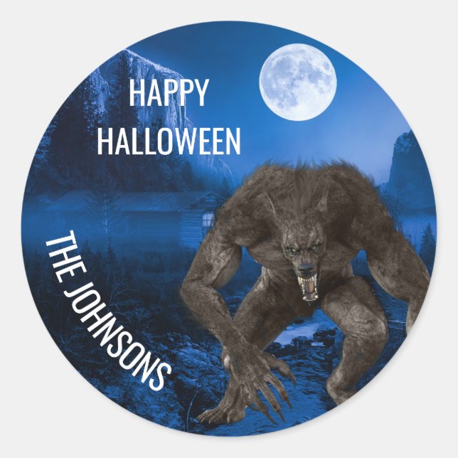 Adesivo Redondo Werewolf Wolf Halloween Full Moon (Frente)