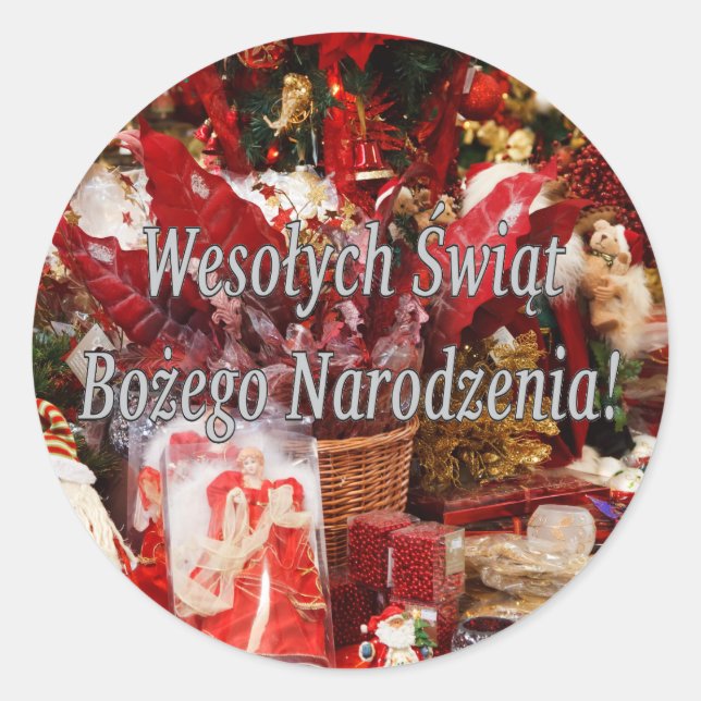 Adesivo Redondo Wesołych Świąt ...! Feliz Natal em wf polonês (Frente)